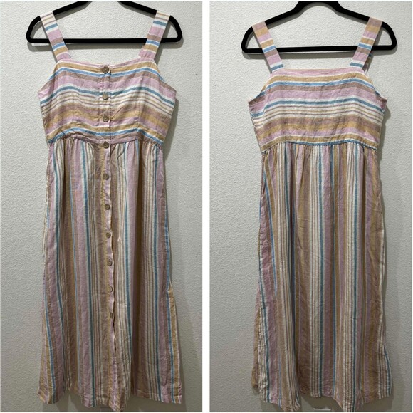 C&C California Womens 100% Linen Rainbow Striped Dress Sz 6 Sleeveless Casual - Picture 1 of 7